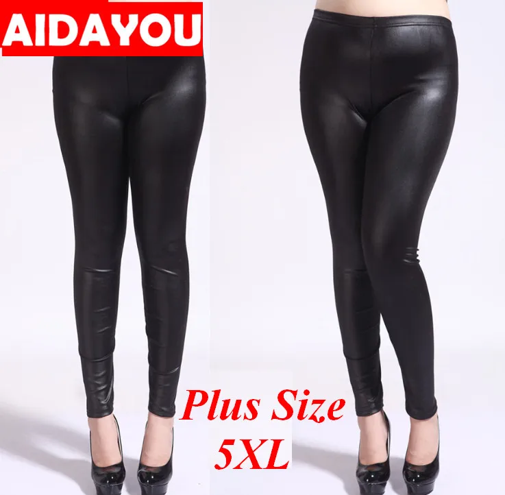Женские блестящие леггинсы 5XL Суперэластичные большого размера из искусственной