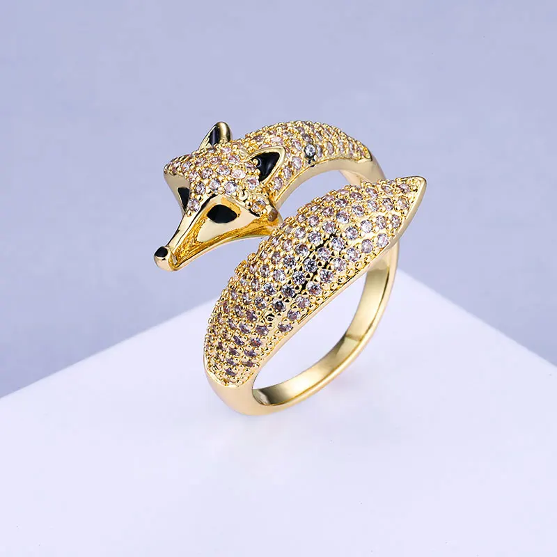 gold MAIKALE, очаровательные Регулируемые кольца с лисой для женщин, фианит, Открытое кольцо, золото, серебро, цвет, браслет на палец, корейская мода, ювелирные изделия, подарки - Цвет основного камня: gold