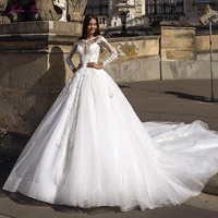 julia kui gorgeous tulle a line wedding dress with full sleeve wedding gown royal train