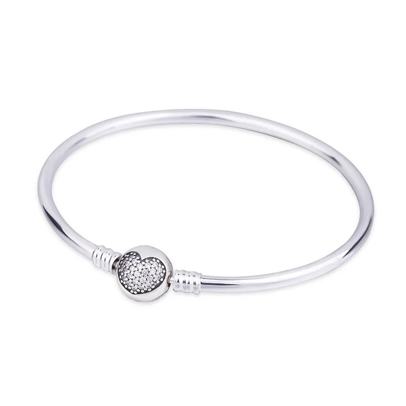 

Authenetic 925 Sterling Silver Crystal Heart Circular Clasp Clip Suitable fashion Bracelet Fit Diy Charm Europe Jewelry