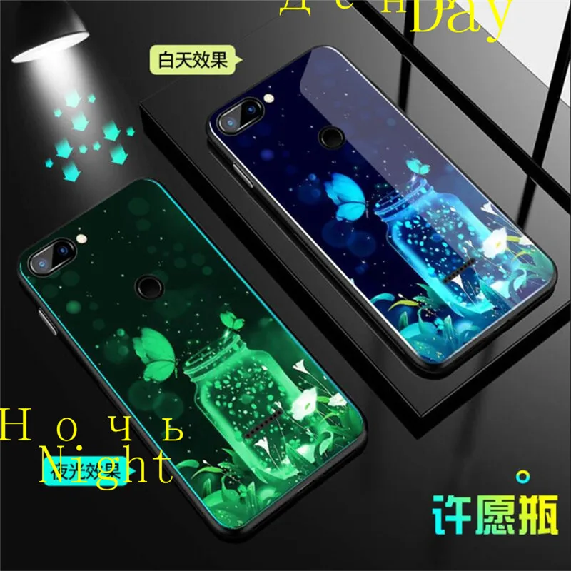 Luminous Tempered Glass Case For Xiaomi Mi A2 Lite Glow Back Cover Redmi 6 6A Pro Silicone | Мобильные телефоны и