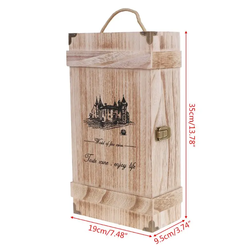667A Vintage Wood 2 Red Wine Bottle Box Carrier Crate Case Storage Carrying Display Holder Birthday Party Christmas Gift