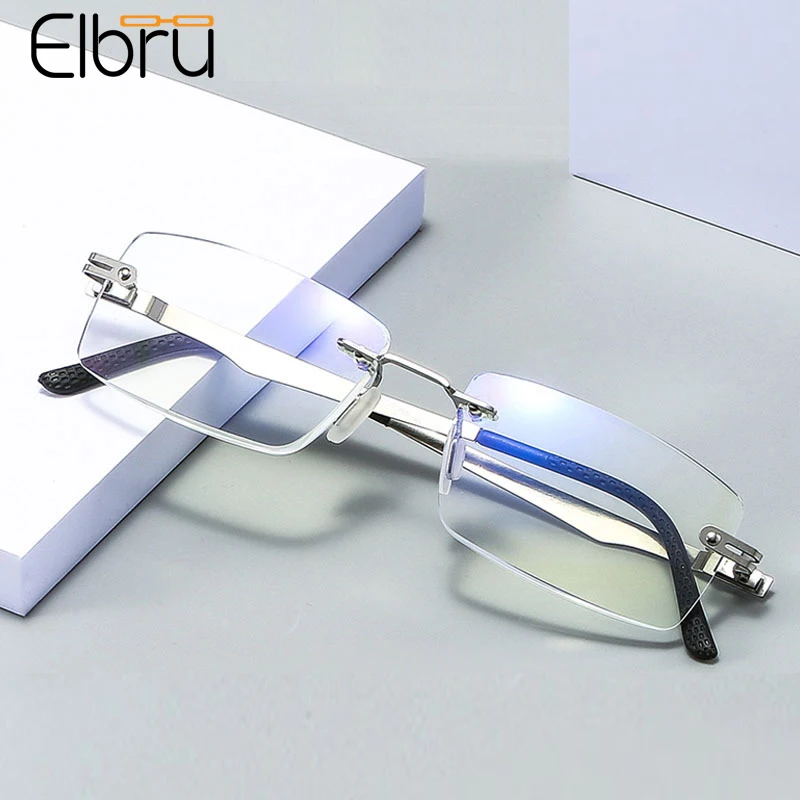 

Elbru Ultralight Anti Blue Light Reading Glasses Square Rimless Clear Presbyopia Eyeglasses For Women And Men Diopters +1.0 +4.0