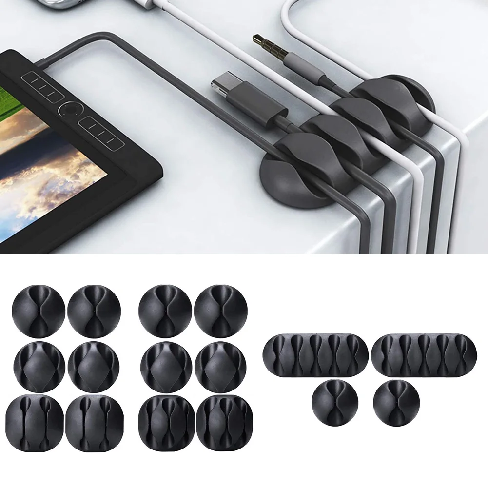 

Stock Cable Organizer Silicone USB Cable Winder Black Cable Clips Desktop Cable Wire Holder Adhesive Desktop Cable Management