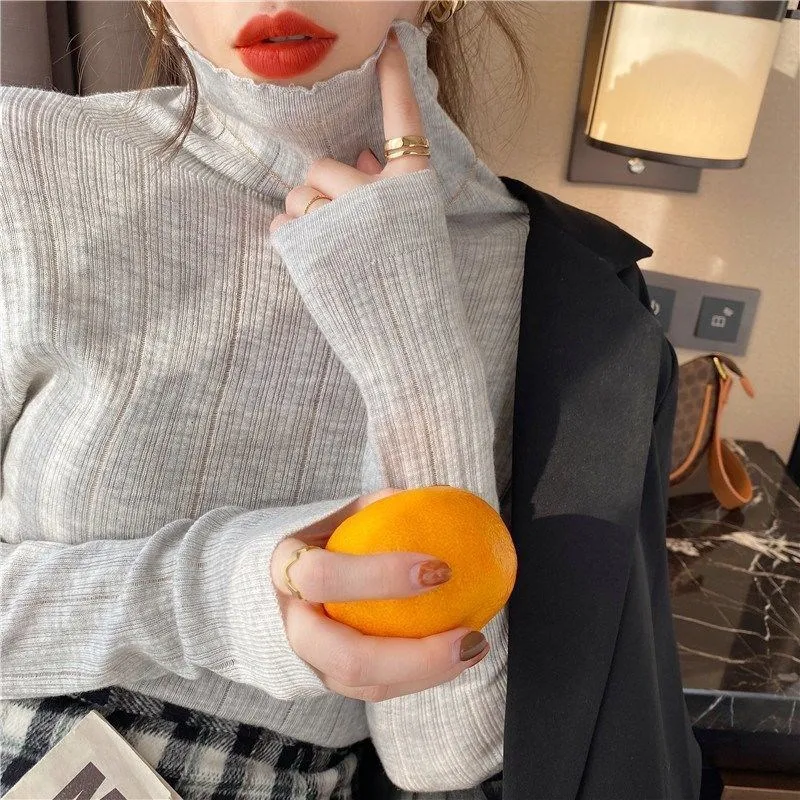 

Fashion Sweater Women Cotton Vintage Knitted Pullover Long Sleeve Top Solid Turtleneck Winter Sweater Women Basic Woman Sweaters