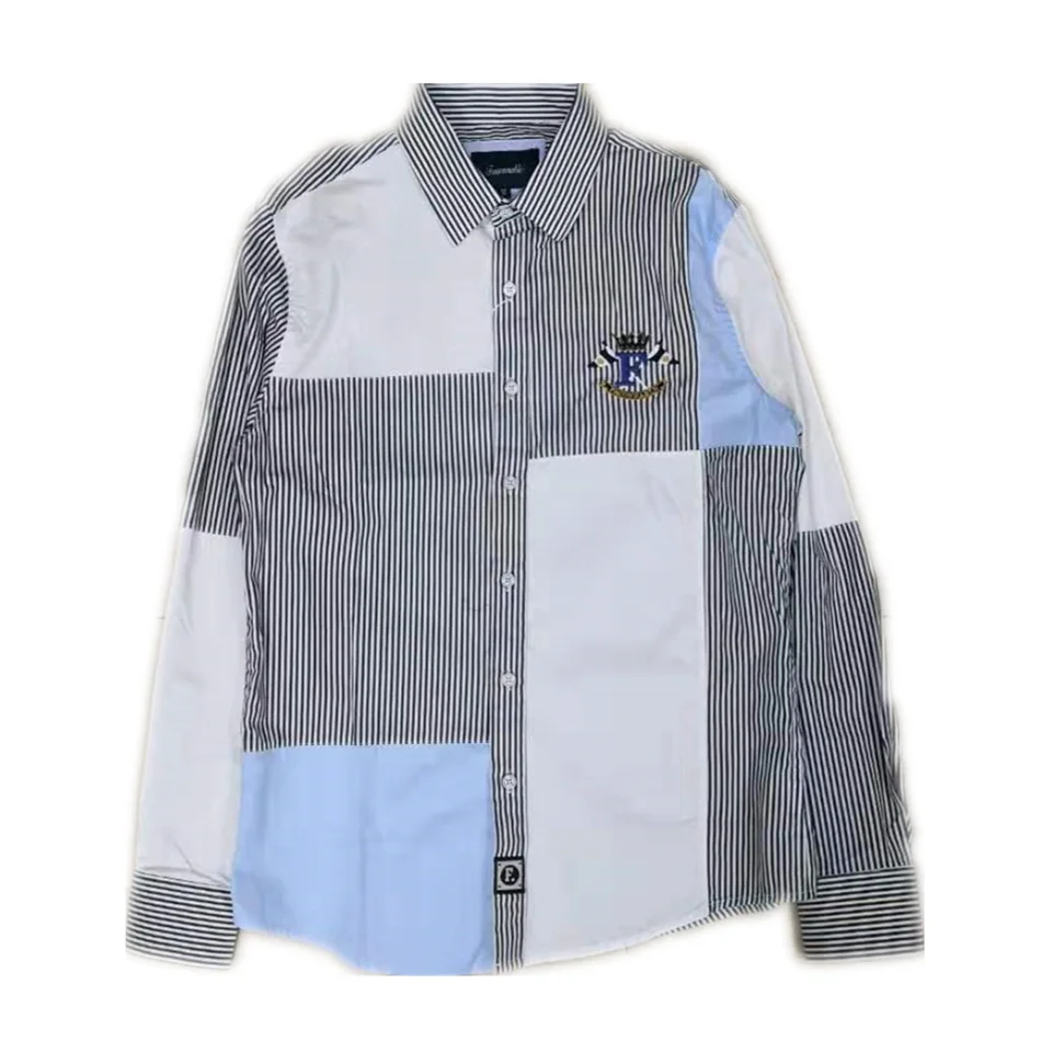 Faconnable рубашка с вышивкой camisa masculina мужские рубашки длинным рукавом 100% хлопок Social