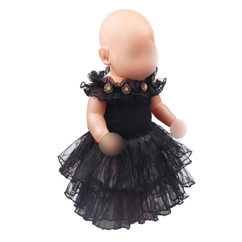 

New Princess Lace Evening Gown Baby Toys Black Skirt Fit 43cm Baby New Born,42cm Nenuco,18inch Girl Doll Clothes Accessories