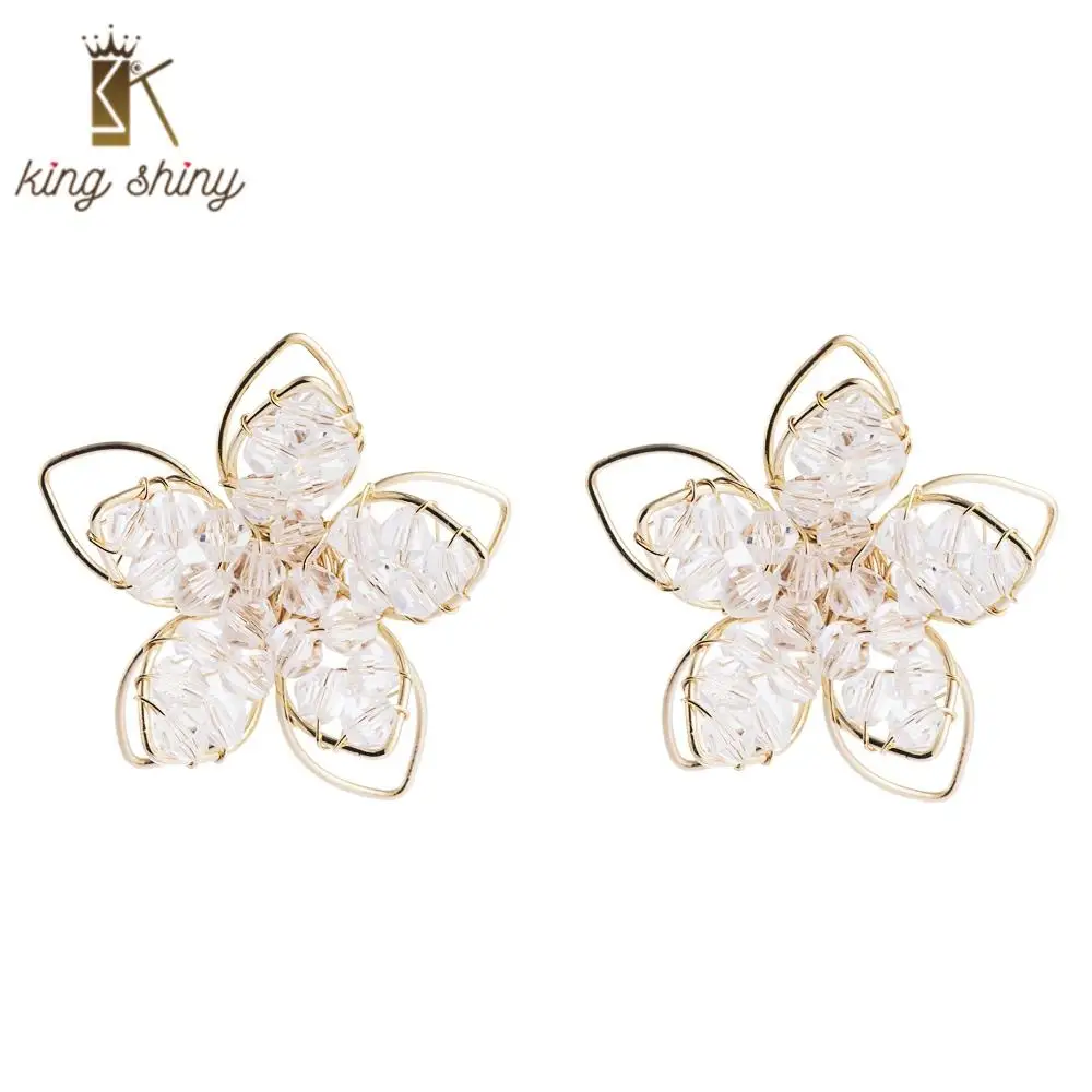 

2020 Za Metal Hollow Out Flower Statement Stud Earring for Woman Trendy Sweet Floral Temperament Crystal Girl Party Stud Earring