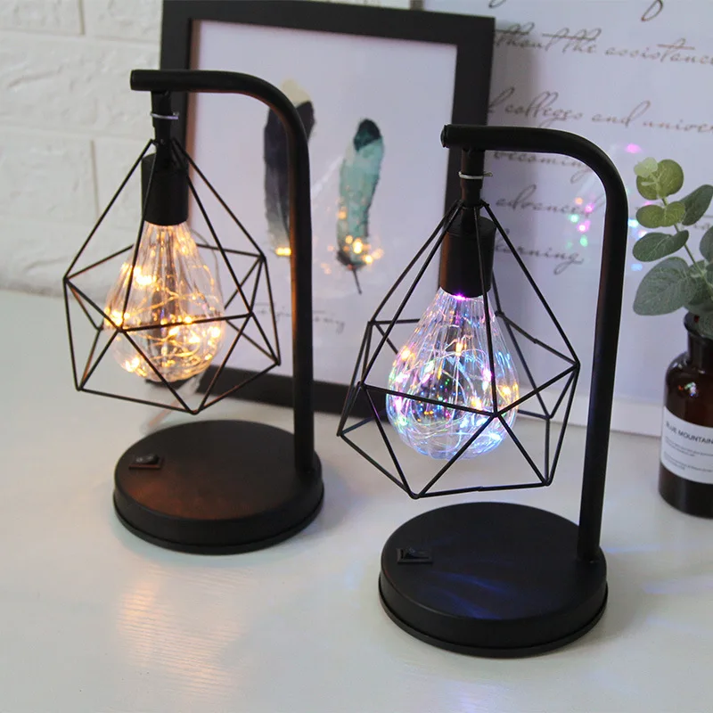 

American creative retro copper bedside table lamp wrought iron shape decoration decoration lamp