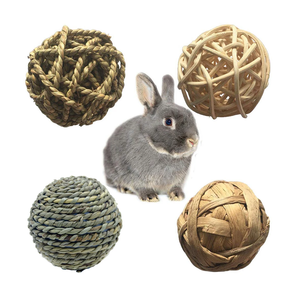 4 Pcs Pet Balls Rabbit Toys Bunny Straw Rattan Woven Chewing Ball Teeth Cleaning Training Biting | Дом и сад