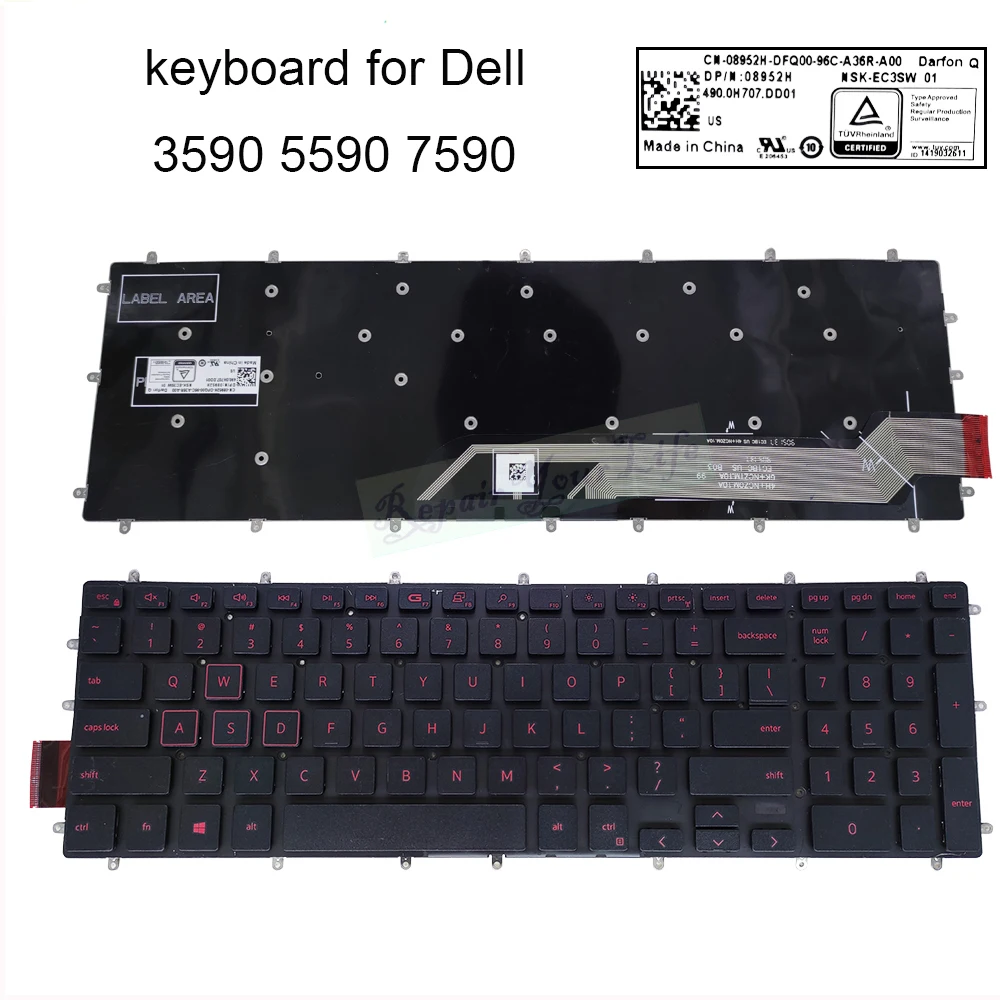 

English Keyboard backlit For DELL G3 15 3590 3579 G5 5590 G7 7790 7590 08952H laptop keyboards backlight blue red keys keycaps