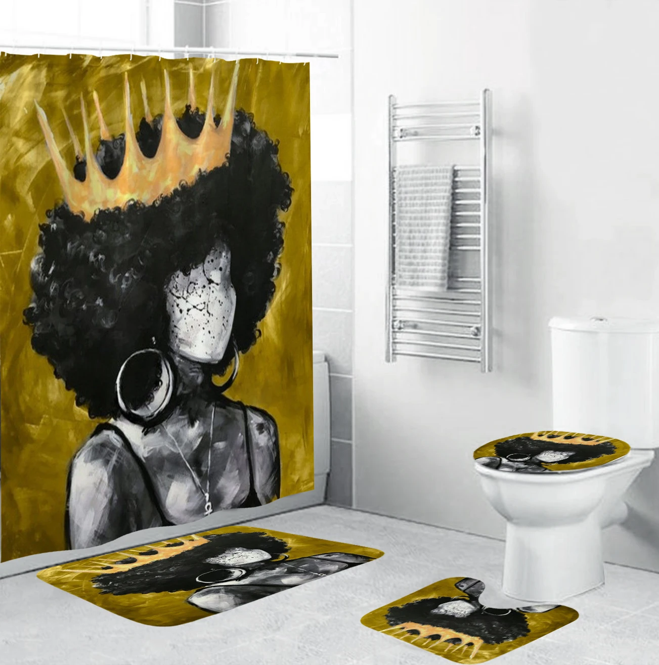 Золотая африканская американская Женская занавеска для душа с принтом в виде