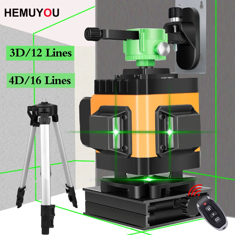 HEMUYOU лазерный нивелир 12/16 линий 3D/4D самовыравнивания 360 горизонтальный зеленый