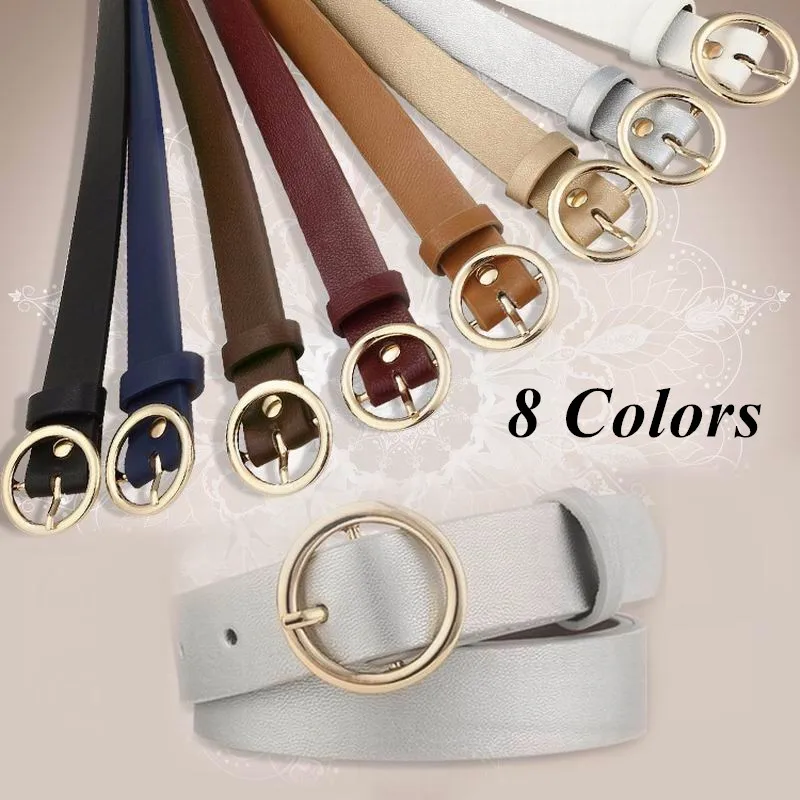 

Fashion 1.05M 8 Colors Classic Solid PU Leather Leisure Waistband Circle Metal Buckle Waist Belt For Women Dress Jeans