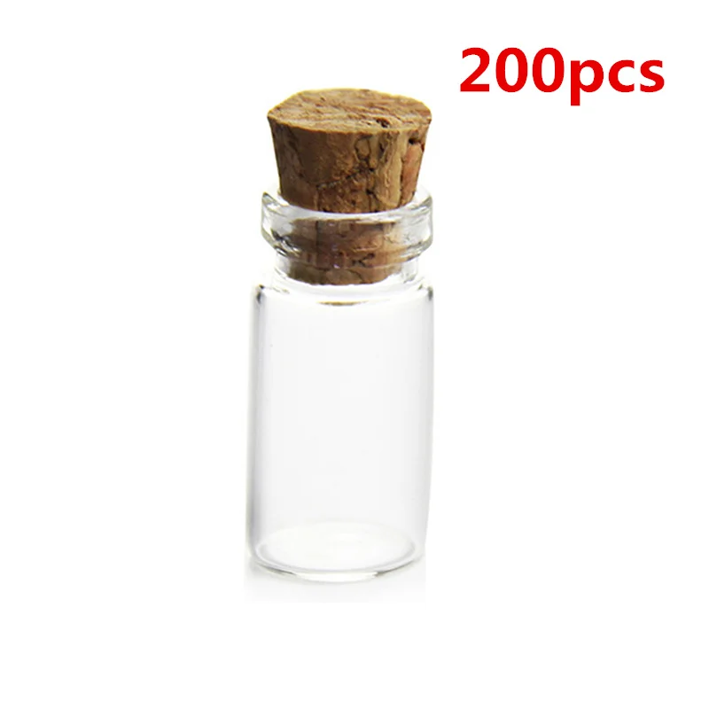 200pcs 50 шт/100 шт/500 шт/1000 шт 11*22 мм 1 мл мини-стеклянные бутылки пустые образцы мини-стеклянных банок с крышкой пробки для рукоделия украшения - Цвет: 200pcs
