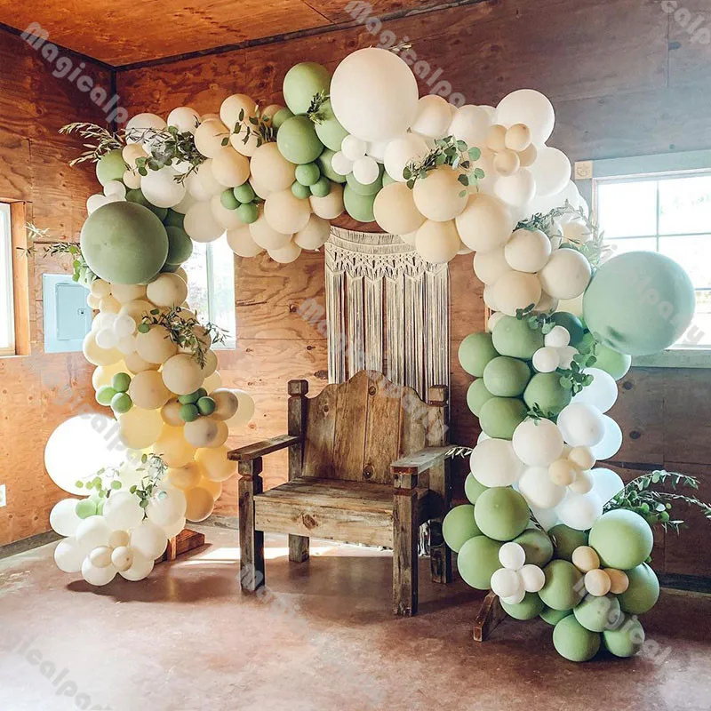 

189pcs Matte White Dusty Green Natural Sand Balloon Garland Arch Kit Birthday Party Baby Shower Gender Reveal Wedding Decoration