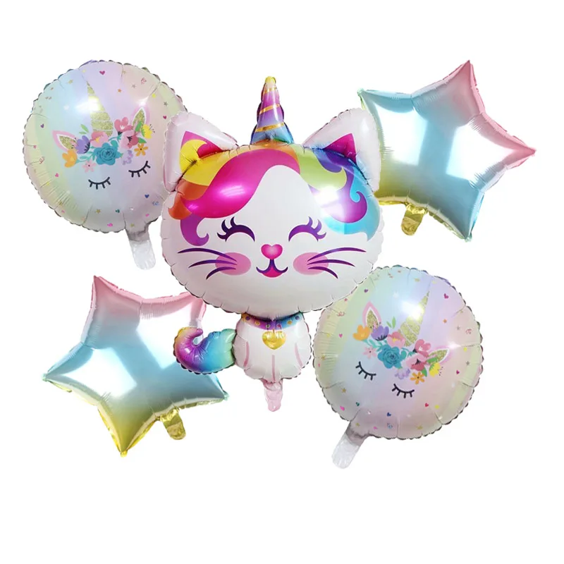5 шт./лот Радуга Единорог кошка Фольга шар градиент цвет номер баллон день