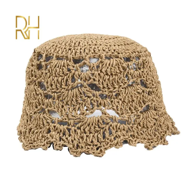 Шляпа женская Соломенная с широкими полями Панама ручной работы вязаная крючком