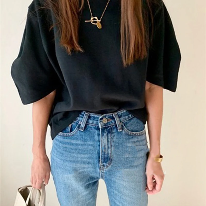 Cotton 2021 New Summer T Shirt Women Elasticity Woman Clothes Oversize Tops Pink White Tshirt Loose Maxi Female Short Sleeve Tee | Женская