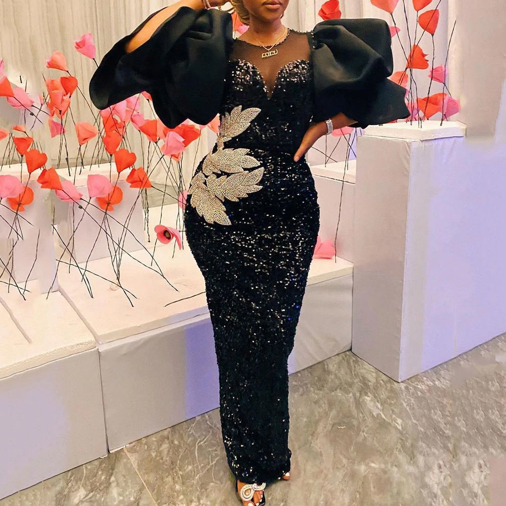 

Plus Size Evening Dress For Women 2021 Fall Clothes Sequin Beaded Kaftan Robe African Sexy Maxi Gown Dubai