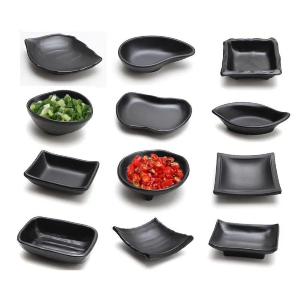 

Melamine Black Dipping Soy Sauce Dishes Sushi Wasabi Doufu Snack Plate Japanese Restaurant Dining Dinnerware