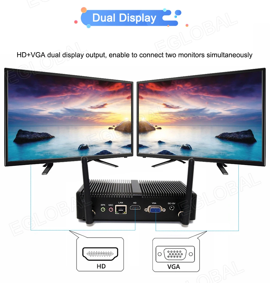 EGLOBAL безвентиляторный игровой компьютер I3/I5/I7 DDR4 DDR3L Windows 10 pro мини ПК HDMI VGA ТВ Медиаплеер игровой Настольный