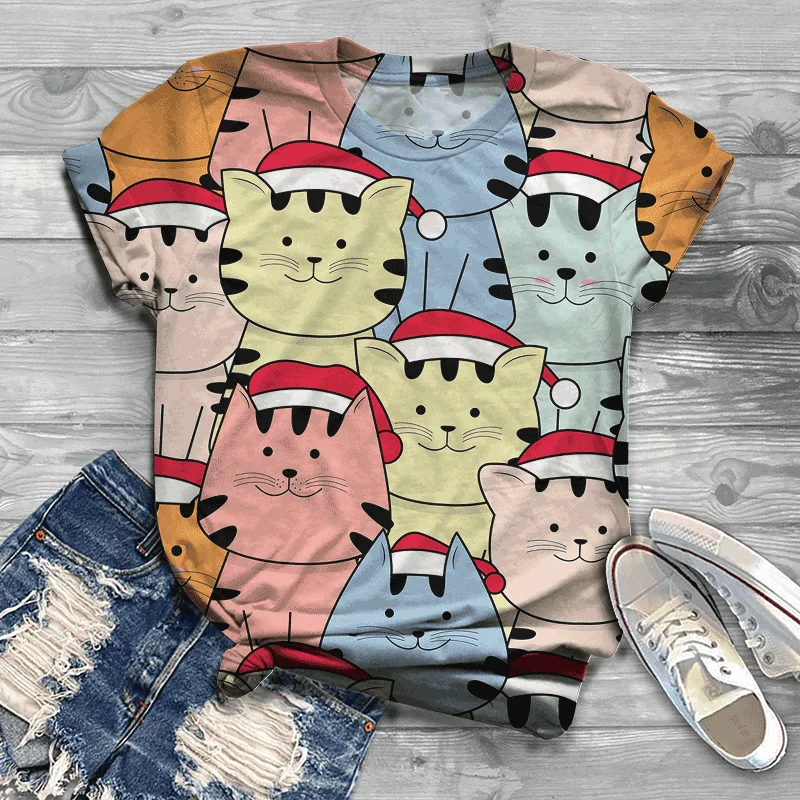 

Summer New Women's T-shirts, Various Expressions, Interesting Animals, 3D Printing, Children's Fashion Casual Tops