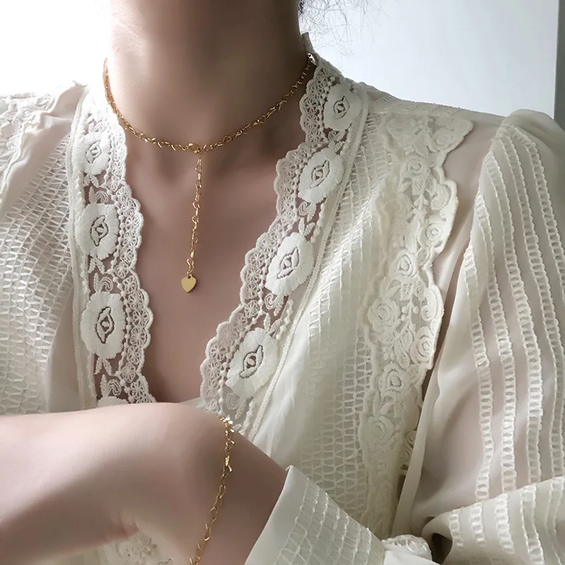 Amaiyllis 18K золотое любовное сердце цепь колье для ключиц замок Длинная цепочка