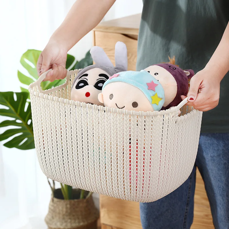 

Storage basket portable bathroom bath basket woven basket snack storage box hollow imitation rattan storage basket