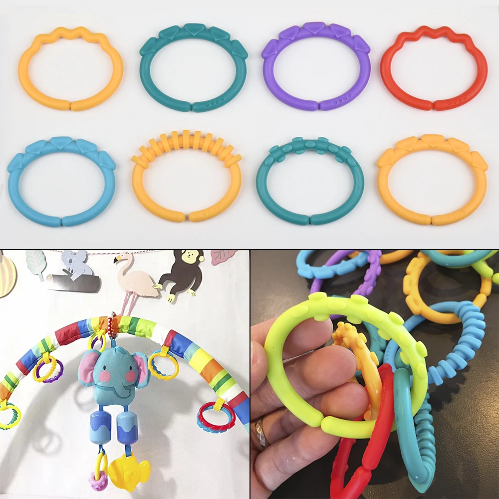 12Pcs/set Plastic Grip Baby Teether Rattles Rubber Rainbow Ring Molars Rattle Safety Toys for Children Crib Bed Stroller Hanging | Дом и сад