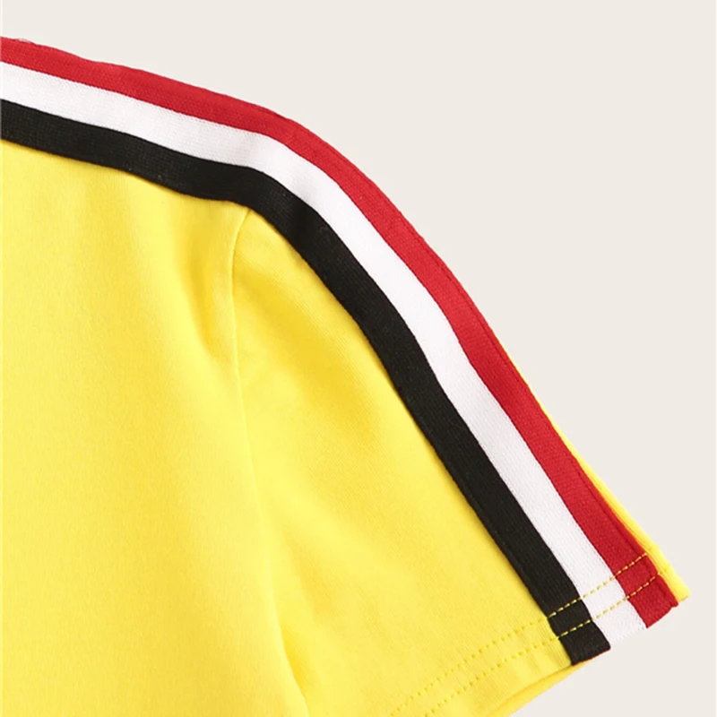 SweatyRocks топ в контрастную полоску, уличная одежда с коротким рукавом, женские футболки с боковой полосой, летние повседневные женские короткие футболки