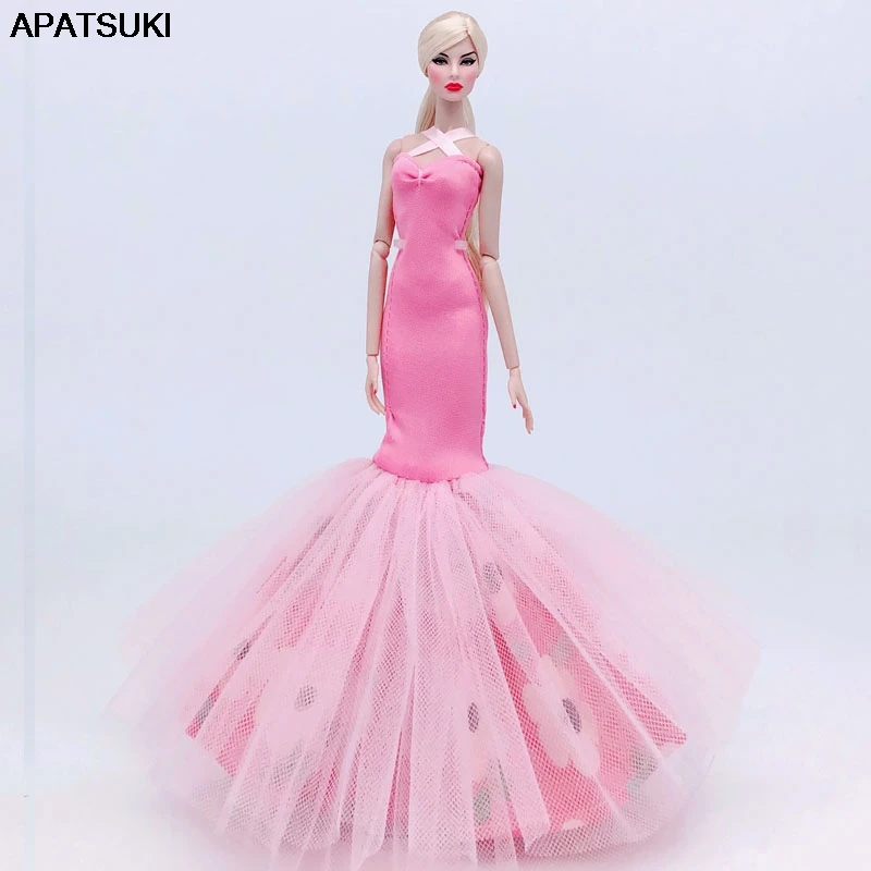 

Pink Floral Doll Clothes For Barbie Doll Fashion Off Shoulder Mermaid Fishtail Party Gown Dress Outfit 1/6 Dolls Accessories Toy