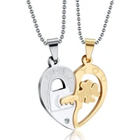 fashion accessories jewelry gift titanium two half heart puzzle pendant lovers couple pendant necklace for men women