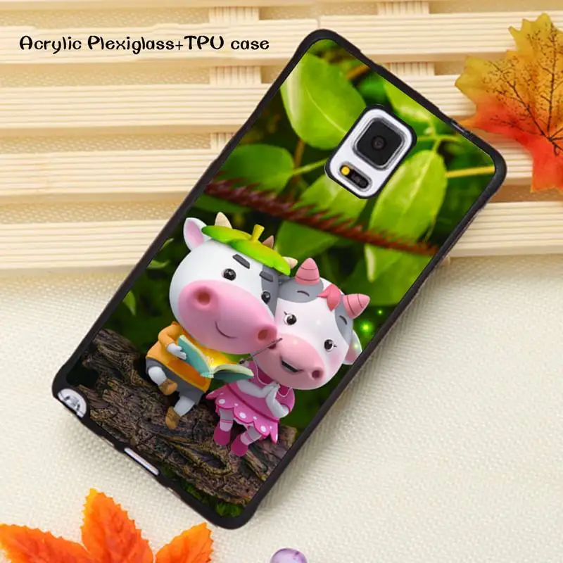 

cartoon cute cow couple pink Phone Case Acrylic Plexiglass TPU For Samsung Note20 10 9 8 7 5 Pro ULTRA