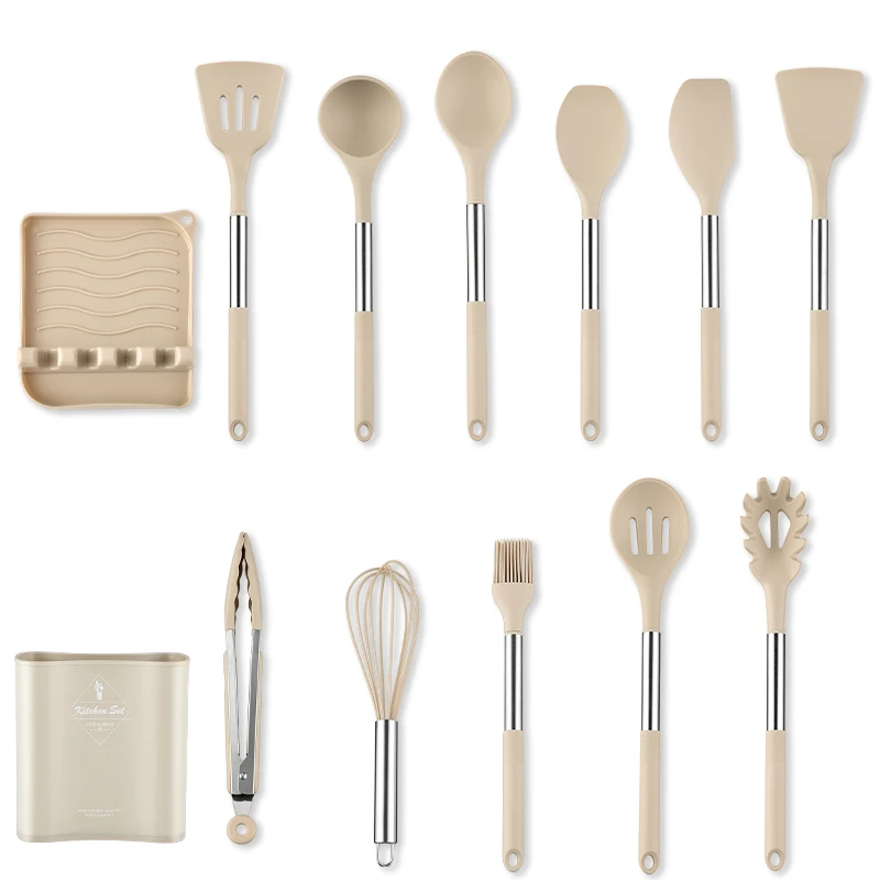 

KEMORELA New Silicone Kitchenware Set Stainless Steel Silicone High Temperature Cooking Tools Western Spatula Baking Tools