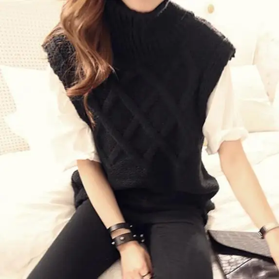 Женские толстые теплые длинные вязанные свитера с высоким воротом пуловеры