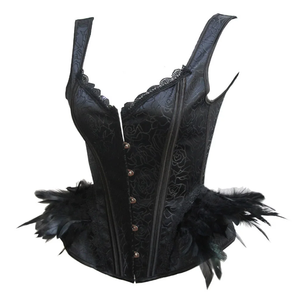 Готические сексуальные корсеты с перьями женское черное кружевное белье