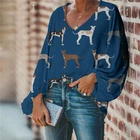 Женская Свободная блузка с длинными рукавами-фонариками и принтом