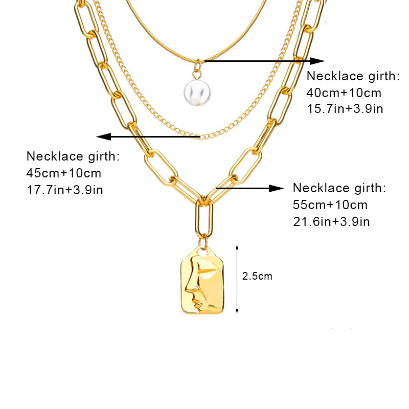 

2021 Fashion Pearl Chain Choker Necklace for Women Vintage Golden Circle Lock Portrait Chain Necklace Female Men Party Jewelry