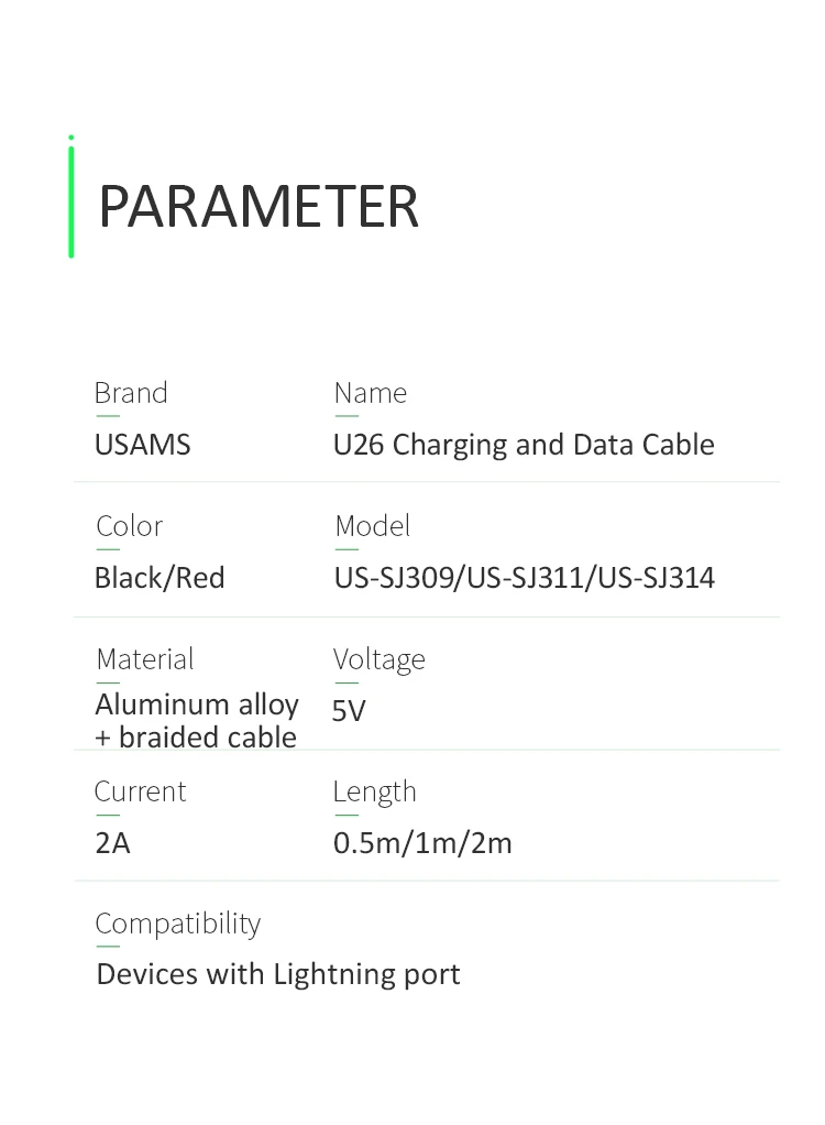 USAMS для usb lightning Кабель короткий 0,5 м 1 м 2 м Быстрая зарядка данных зарядное устройство для мобильного телефона для iPhone xs max xr 8 7 6s plus ipad светодиодный