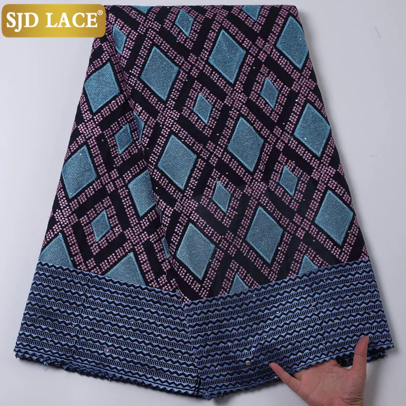 

SJD LACE African Dry Lace Fabric With Stones Embroidery Swiss Voile Lace In Switzerland For Nigerian Man Cloth Materials 2204B
