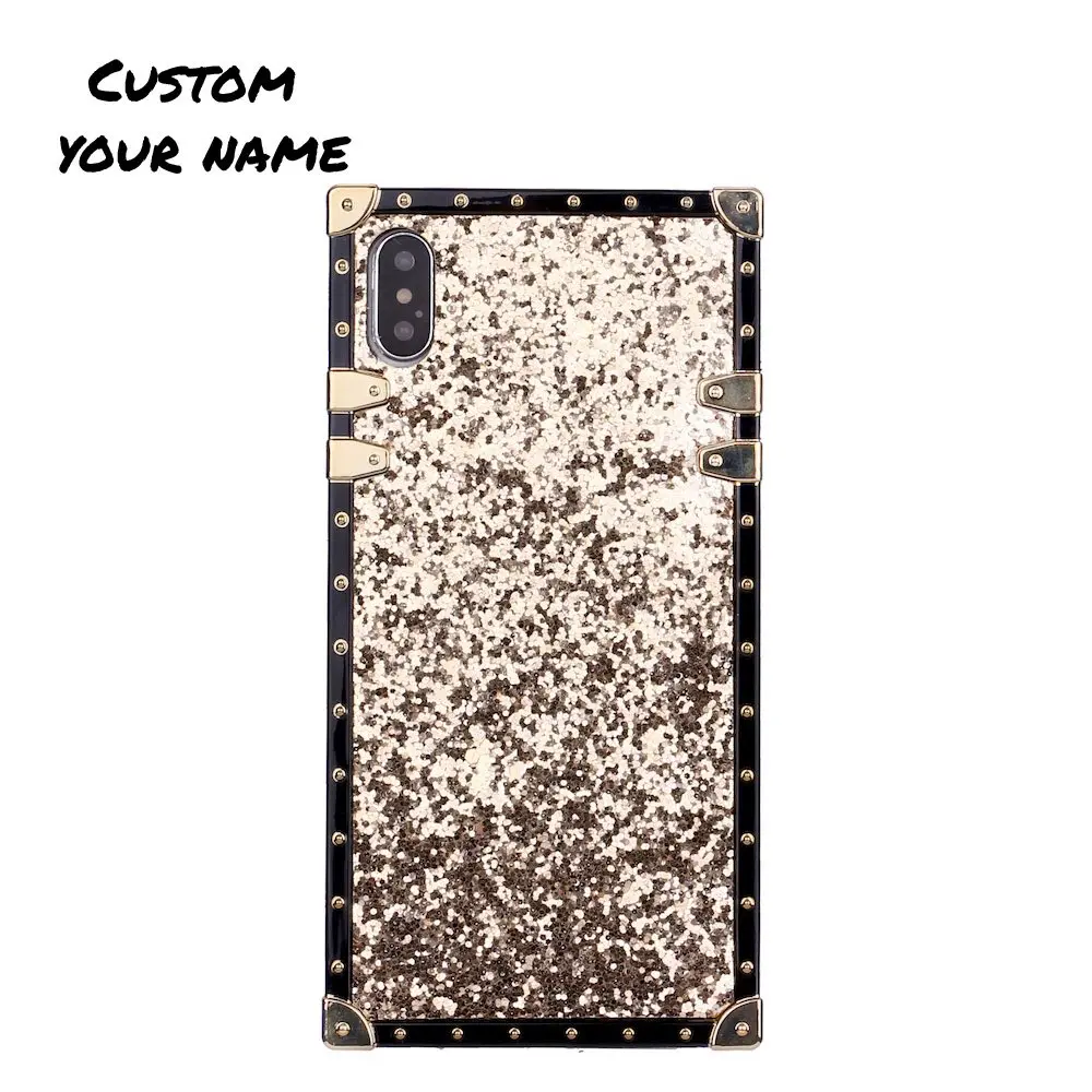 Gold Glitter Индивидуальный блестящий чехол для телефона, персонализированное имя, блестящий чехол для багажника, чехол для iPhone 11 Pro 6 6S 7Plus 8Plus 7 8 XR X XS Max - Цвет: Gold Glitter