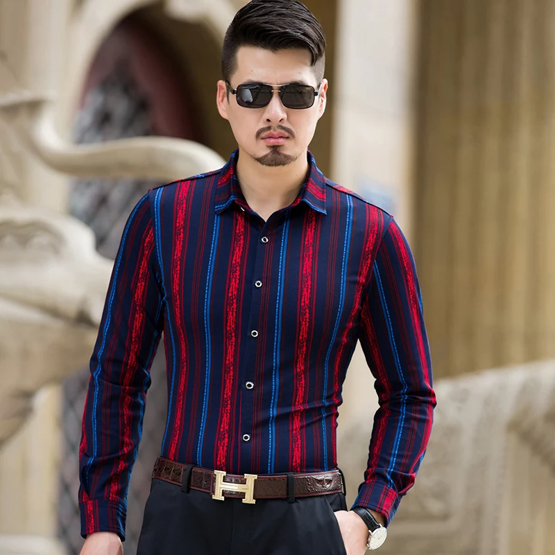 

Fashion Casual 2020 New Vertical Colors Stripes Male Clothes 7XL Big Size Men Long Sleeve Shirts M-4XL 5XL 6XL #9717