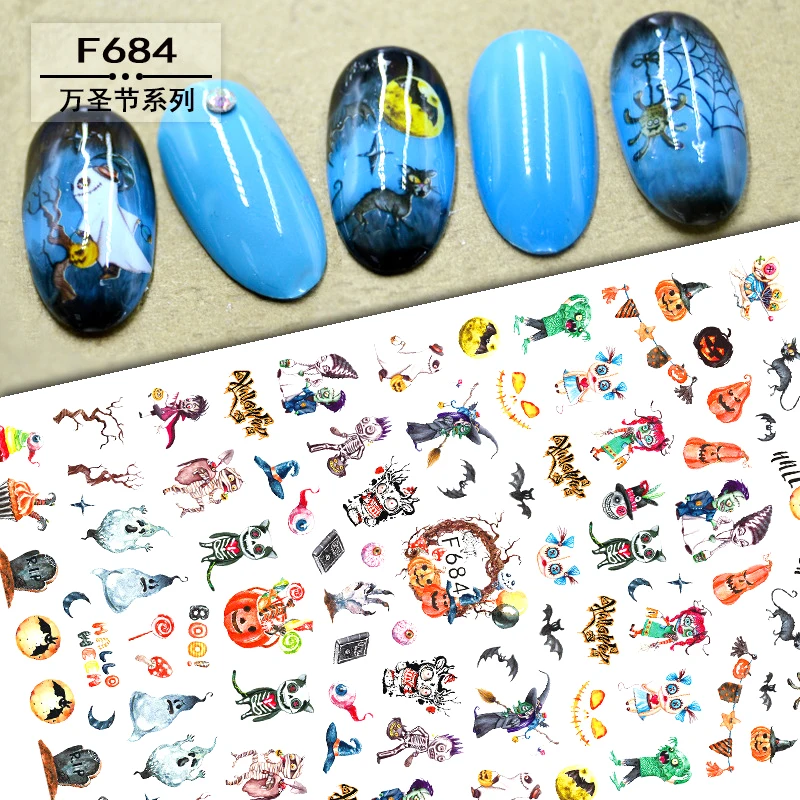 1pcs Winter style 3d nail sticker Halloween Pumpkin/ghost/skeleton/bat Skull Bone Pattern Slider Tattoo for DIY Decoration | Красота и