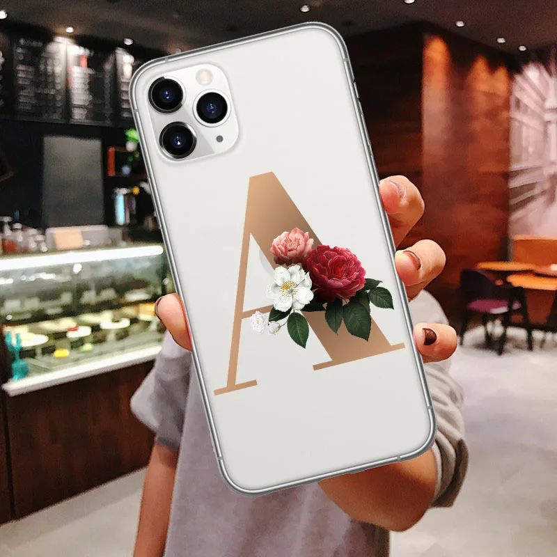 

Initial 26 Letter Phone Case For iphones 11 Pro Max 2019 Soft silicone Clear flower Cover For iPhones X XR XS MAX 6 6s 7 8 Pus