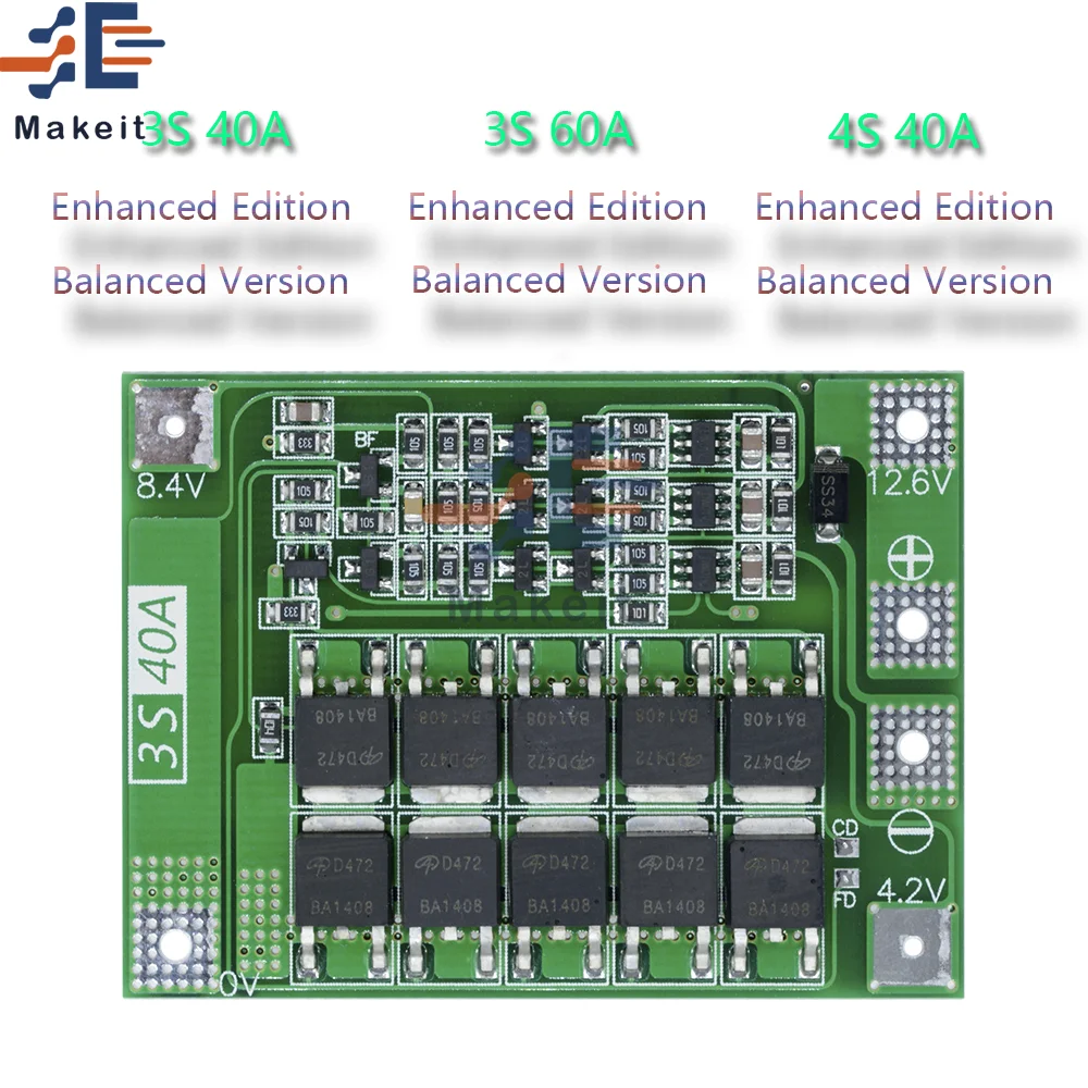3S/4S Bms баланс эквалайзер BMS 12V/24V литий ионный Батарея 18650 Зарядное устройство Pcb
