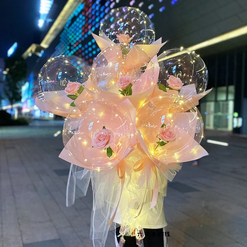 

Handle Led Balloon With Sticks Luminous Transparent Rose Bouquet Ballons Wedding Birthday Party Decorations LED Light Balloon