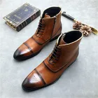 Мужские кожаные ботинки с перфорацией, коричневые ковбойские ботинки из микрофибры, на шнуровке, в винтажном стиле, размеры 39-47, осень 2019