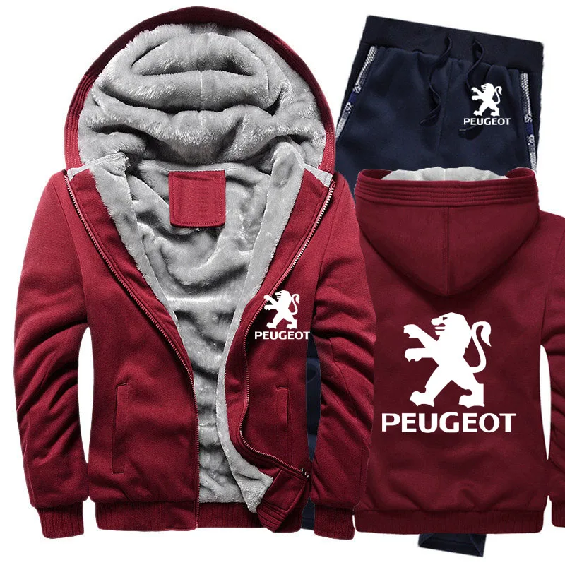 Зимняя мужская толстовка с капюшоном peugeot Car Logo, мужские толстовки с капюшоном, костюм толстый теплый флис, хлопковый спортивный костюм на молнии, мужская куртка+ штаны, комплекты из 2 предметов - Цвет: 813