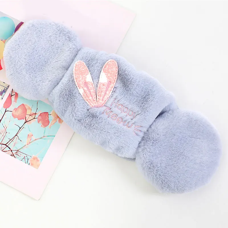 blue rabbit Новая женская маска, наушники, интегрированные зимние уличные велосипедные плотные маски, теплые плюшевые наушники, модные милые хлопковые Чехлы для лица - Цвет: blue rabbit